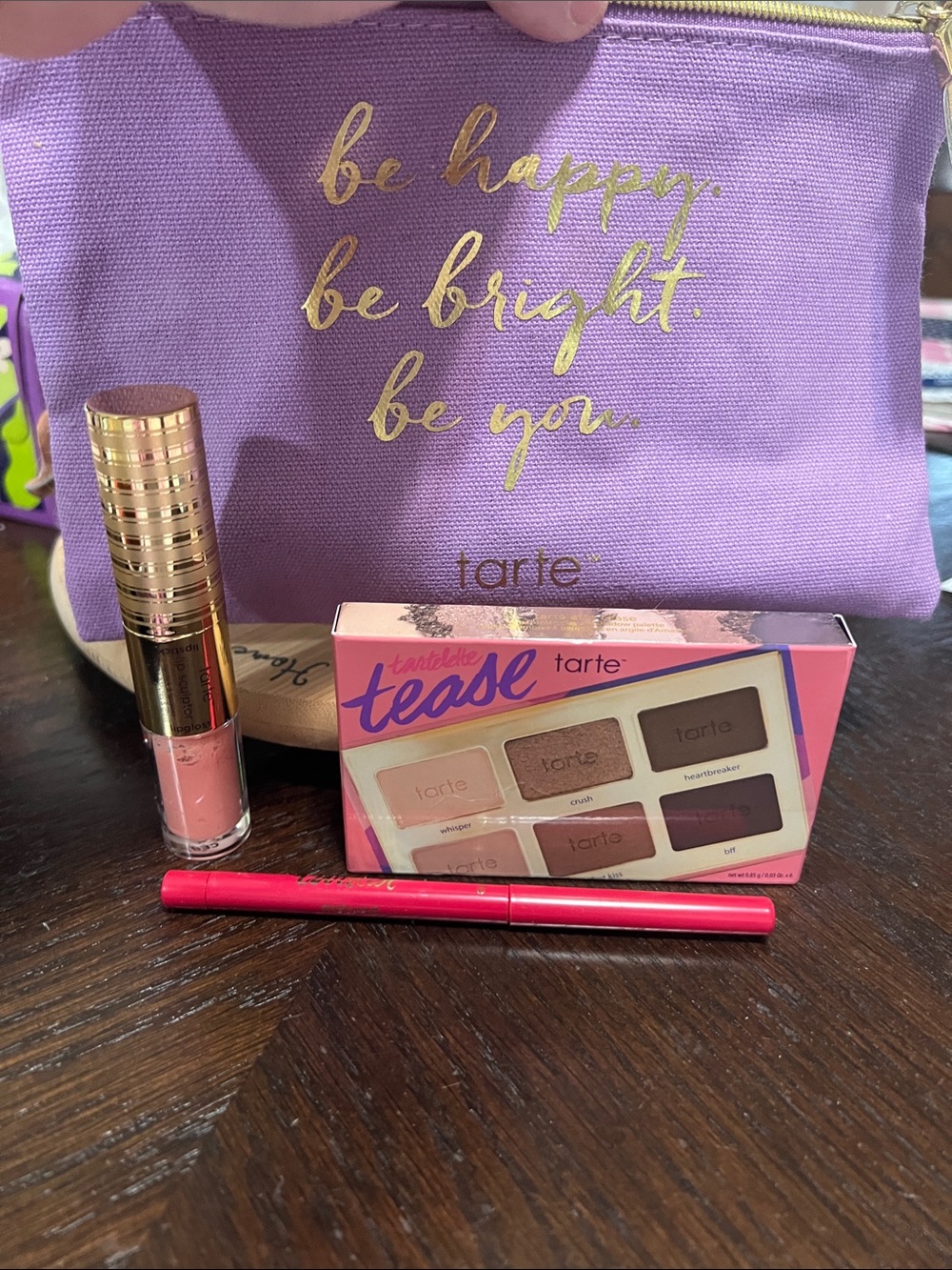 New tarte Tease Mini Eyeshadow & Lip Set - Purple Pouch, Pink Lip Shade